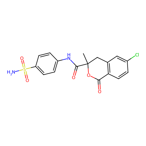 6-chloro-3-methyl-1-oxo-N-(4-sulfamoylphenyl)isochroman-3-carboxamide structure