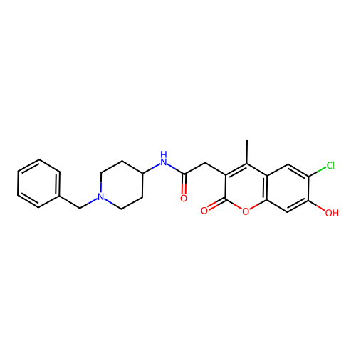 N-(1-benzylpiperidin-4-yl)-2-(6-chloro-7-hydroxy-4-methyl-2-oxo-2H-chromen-3-yl)acetamide structure