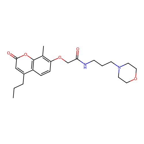 2-[(8-methyl-2-oxo-4-propyl-2H-chromen-7-yl)oxy]-N-[3-(morpholin-4-yl)propyl]acetamide structure