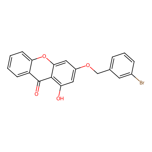 3-[(3-bromobenzyl)oxy]-1-hydroxy-9H-xanthen-9-one structure