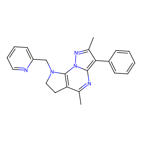 2,5-dimethyl-3-phenyl-8-(pyridin-2-ylmethyl)-7,8-dihydro-6H-pyrazolo[1,5-a]pyrrolo[3,2-e]pyrimidine structure