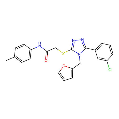2-{[5-(3-chlorophenyl)-4-(furan-2-ylmethyl)-4H-1,2,4-triazol-3-yl]sulfanyl}-N-(4-methylphenyl)acetamide structure