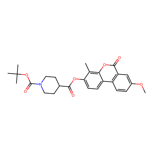 1-tert-butyl 4-(8-methoxy-4-methyl-6-oxo-6H-benzo[c]chromen-3-yl) piperidine-1,4-dicarboxylate structure