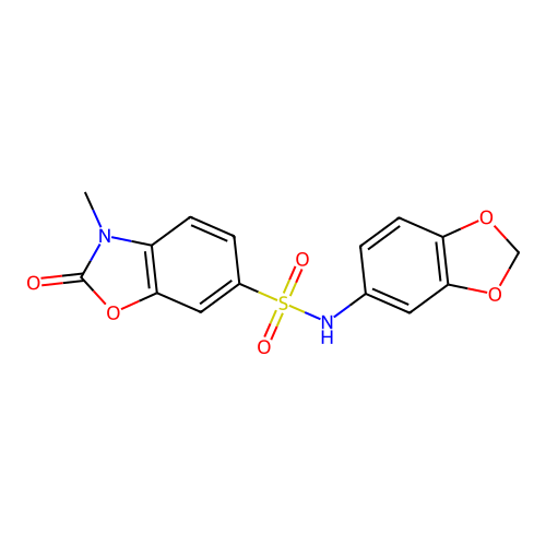 N-(1,3-benzodioxol-5-yl)-3-methyl-2-oxo-1,3-benzoxazole-6-sulfonamide structure