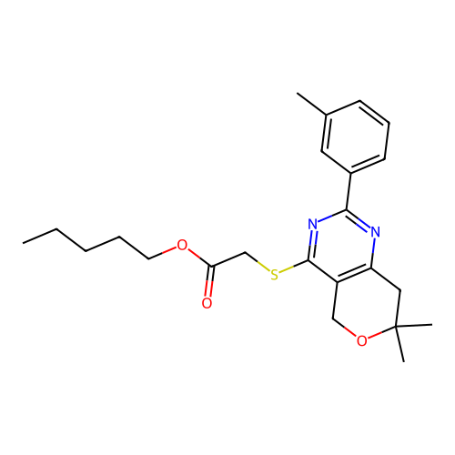 pentyl {[7,7-dimethyl-2-(3-methylphenyl)-7,8-dihydro-5H-pyrano[4,3-d]pyrimidin-4-yl]sulfanyl}acetate structure