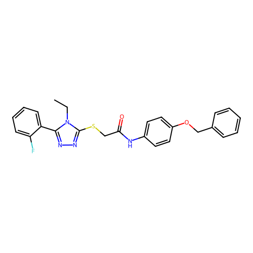 2-[[4-ethyl-5-(2-fluorophenyl)-1,2,4-triazol-3-yl]sulfanyl]-N-(4-phenylmethoxyphenyl)acetamide structure