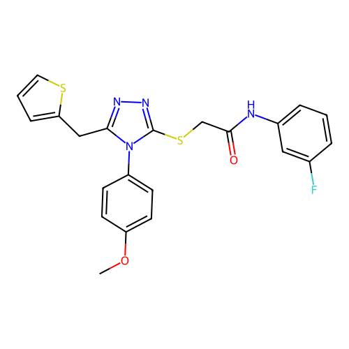 N-(3-fluorophenyl)-2-{[4-(4-methoxyphenyl)-5-(thiophen-2-ylmethyl)-4H-1,2,4-triazol-3-yl]sulfanyl}acetamide structure