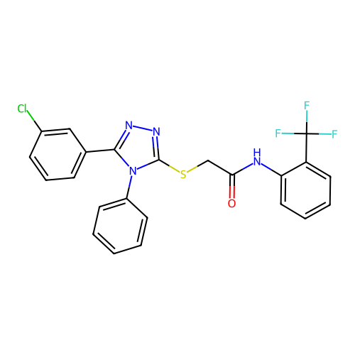2-{[5-(3-chlorophenyl)-4-phenyl-4H-1,2,4-triazol-3-yl]sulfanyl}-N-[2-(trifluoromethyl)phenyl]acetamide structure