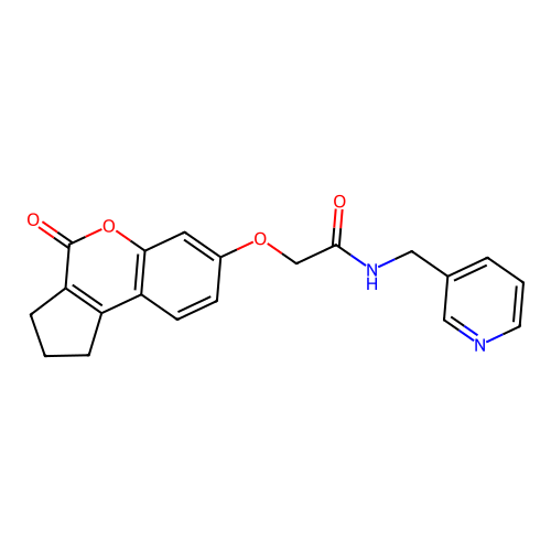 2-[(4-oxo-2,3-dihydro-1H-cyclopenta[c]chromen-7-yl)oxy]-N-(pyridin-3-ylmethyl)acetamide structure