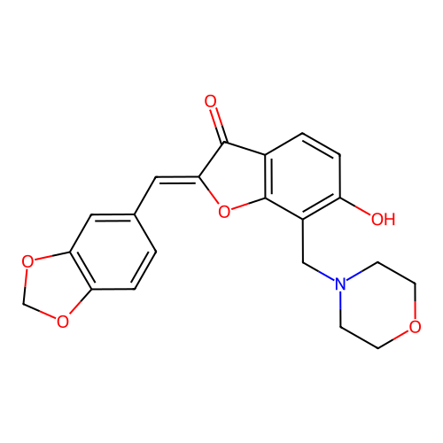 (Z)-2-(benzo[d][1,3]dioxol-5-ylmethylene)-6-hydroxy-7-(morpholinomethyl)benzofuran-3(2H)-one structure