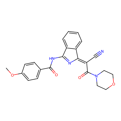 (Z)-N-(1-(1-cyano-2-morpholino-2-oxoethylidene)-1H-isoindol-3-yl)-4-methoxybenzamide structure
