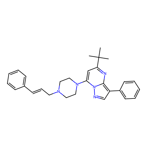 5-tert-butyl-3-phenyl-7-{4-[(2E)-3-phenylprop-2-en-1-yl]piperazin-1-yl}pyrazolo[1,5-a]pyrimidine structure