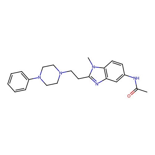 N-[1-methyl-2-[2-(4-phenylpiperazin-1-yl)ethyl]benzimidazol-5-yl]acetamide structure