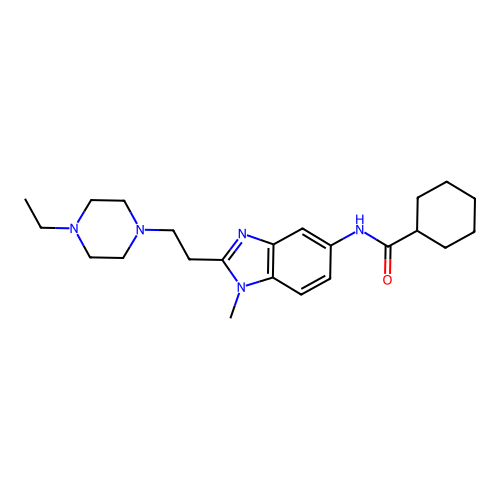 N-[2-[2-(4-ethylpiperazin-1-yl)ethyl]-1-methylbenzimidazol-5-yl]cyclohexanecarboxamide structure