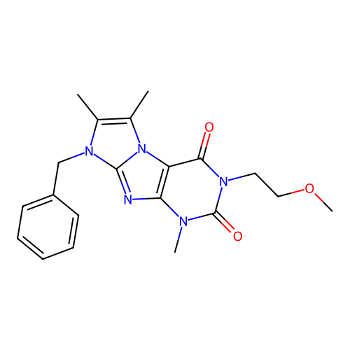 8-benzyl-3-(2-methoxyethyl)-1,6,7-trimethyl-1H-imidazo[2,1-f]purine-2,4(3H,8H)-dione structure