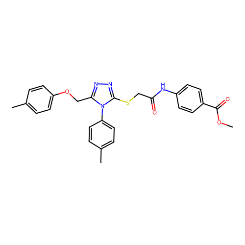 methyl 4-(2-((4-(p-tolyl)-5-((p-tolyloxy)methyl)-4H-1,2,4-triazol-3-yl)thio)acetamido)benzoate structure