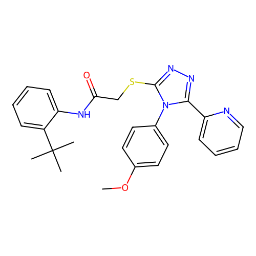 N-(2-tert-butylphenyl)-2-{[4-(4-methoxyphenyl)-5-(pyridin-2-yl)-4H-1,2,4-triazol-3-yl]sulfanyl}acetamide structure