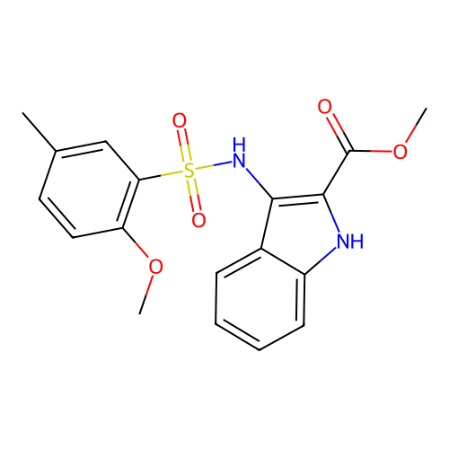 methyl 3-{[(2-methoxy-5-methylphenyl)sulfonyl]amino}-1H-indole-2-carboxylate structure