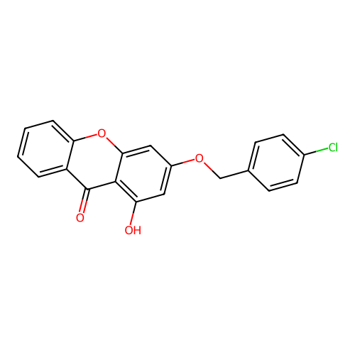 3-[(4-chlorobenzyl)oxy]-1-hydroxy-9H-xanthen-9-one structure