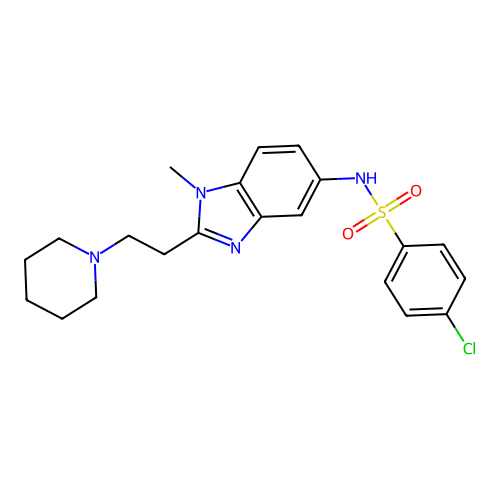 4-chloro-N-{1-methyl-2-[2-(piperidin-1-yl)ethyl]-1H-benzimidazol-5-yl}benzenesulfonamide structure