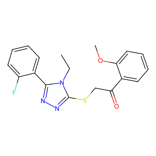 2-((4-ethyl-5-(2-fluorophenyl)-4H-1,2,4-triazol-3-yl)thio)-1-(2-methoxyphenyl)ethanone structure