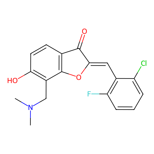 (Z)-2-(2-chloro-6-fluorobenzylidene)-7-((dimethylamino)methyl)-6-hydroxybenzofuran-3(2H)-one structure