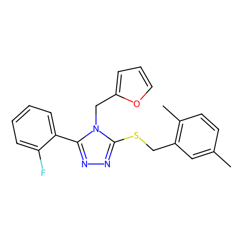 3-((2,5-dimethylbenzyl)thio)-5-(2-fluorophenyl)-4-(furan-2-ylmethyl)-4H-1,2,4-triazole structure