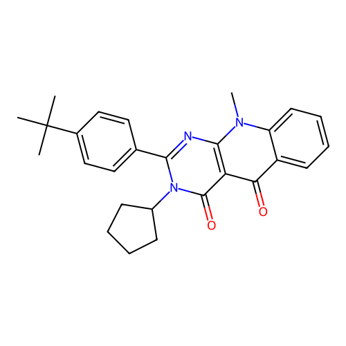2-(4-tert-butylphenyl)-3-cyclopentyl-10-methylpyrimido[4,5-b]quinoline-4,5(3H,10H)-dione structure