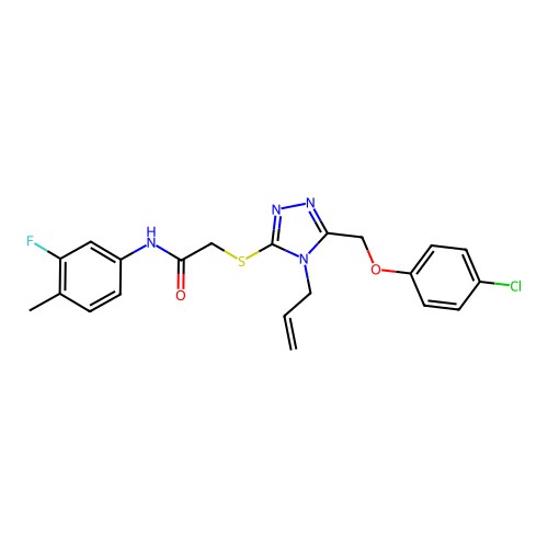 2-((4-allyl-5-((4-chlorophenoxy)methyl)-4H-1,2,4-triazol-3-yl)thio)-N-(3-fluoro-4-methylphenyl)acetamide structure