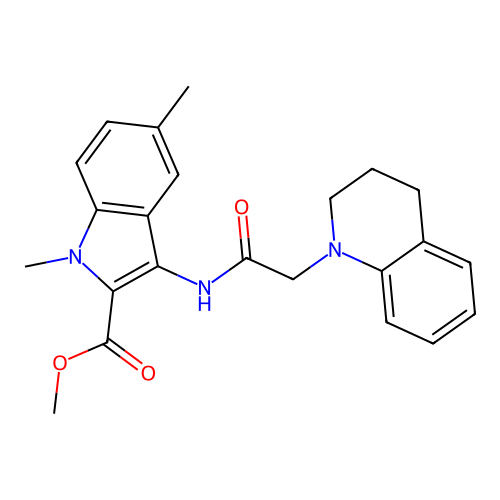 methyl 3-(2-(3,4-dihydroquinolin-1(2H)-yl)acetamido)-1,5-dimethyl-1H-indole-2-carboxylate structure