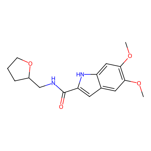 5,6-dimethoxy-N-(tetrahydrofuran-2-ylmethyl)-1H-indole-2-carboxamide structure