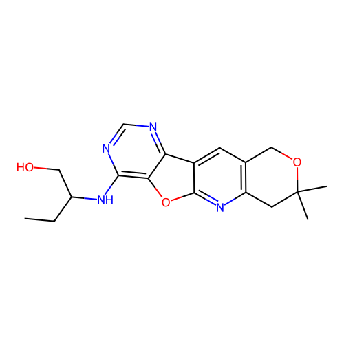 2-[(8,8-dimethyl-7,10-dihydro-8H-pyrano[3'',4'':5',6']pyrido[3',2':4,5]furo[3,2-d]pyrimidin-4-yl)amino]butan-1-ol structure