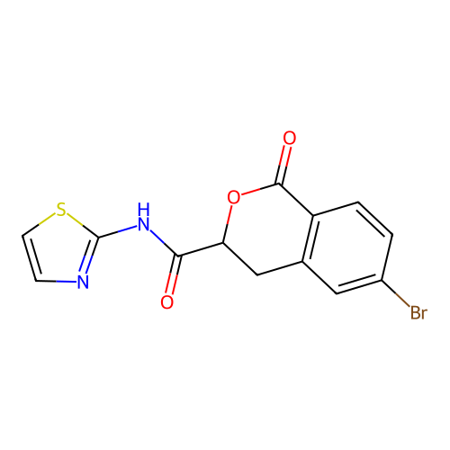 6-bromo-1-oxo-N-(1,3-thiazol-2-yl)-3,4-dihydro-1H-isochromene-3-carboxamide structure