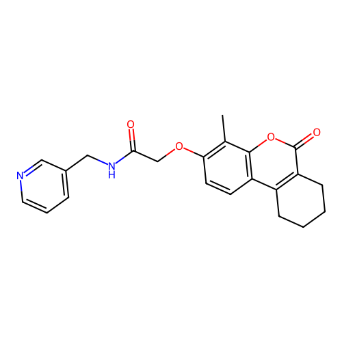 2-((4-methyl-6-oxo-7,8,9,10-tetrahydro-6H-benzo[c]chromen-3-yl)oxy)-N-(pyridin-3-ylmethyl)acetamide structure