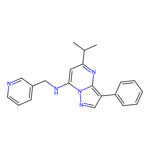 3-phenyl-5-(propan-2-yl)-N-(pyridin-3-ylmethyl)pyrazolo[1,5-a]pyrimidin-7-amine structure
