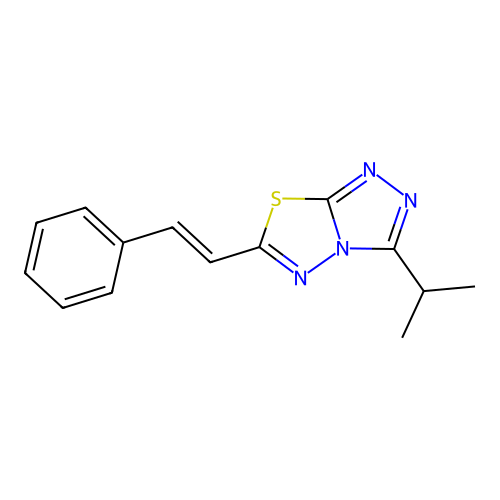 6-[(E)-2-phenylethenyl]-3-propan-2-yl-[1,2,4]triazolo[3,4-b][1,3,4]thiadiazole structure