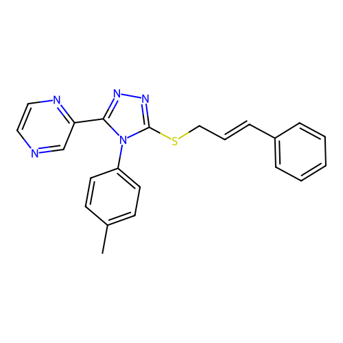 (E)-2-(5-(cinnamylthio)-4-(p-tolyl)-4H-1,2,4-triazol-3-yl)pyrazine structure