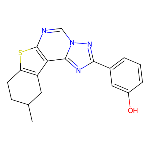 3-(10-methyl-8,9,10,11-tetrahydro[1]benzothieno[3,2-e][1,2,4]triazolo[1,5-c]pyrimidin-2-yl)phenol structure
