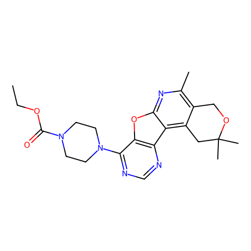 ethyl 4-(2,2,5-trimethyl-1,4-dihydro-2H-pyrano[4'',3'':4',5']pyrido[3',2':4,5]furo[3,2-d]pyrimidin-8-yl)piperazine-1-carboxylate structure