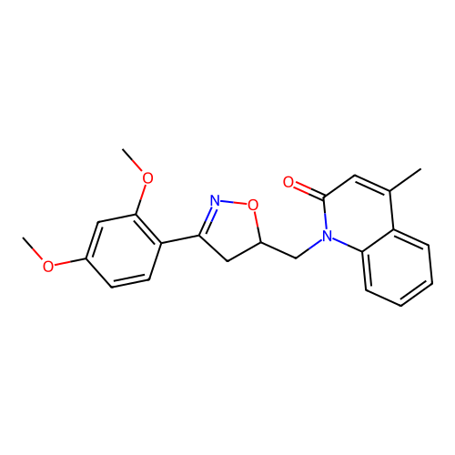 1-((3-(2,4-dimethoxyphenyl)-4,5-dihydroisoxazol-5-yl)methyl)-4-methylquinolin-2(1H)-one structure