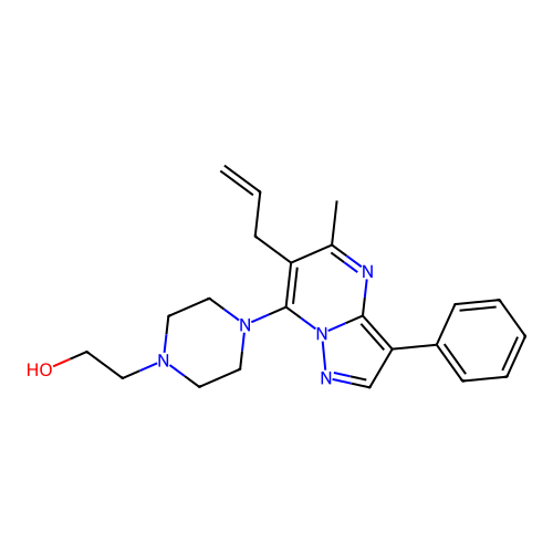 2-(4-(6-allyl-5-methyl-3-phenylpyrazolo[1,5-a]pyrimidin-7-yl)piperazin-1-yl)ethanol structure