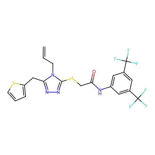 2-((4-allyl-5-(thiophen-2-ylmethyl)-4H-1,2,4-triazol-3-yl)thio)-N-(3,5-bis(trifluoromethyl)phenyl)acetamide structure