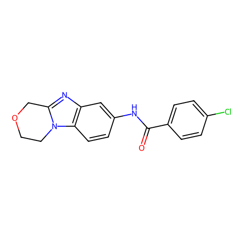 4-chloro-N-(3,4-dihydro-1H-[1,4]oxazino[4,3-a]benzimidazol-8-yl)benzamide structure