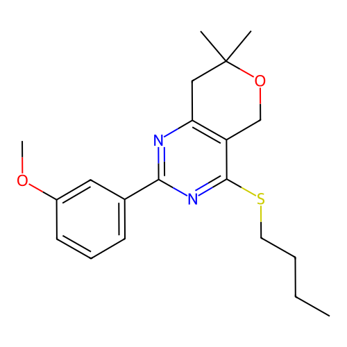 4-(butylsulfanyl)-2-(3-methoxyphenyl)-7,7-dimethyl-7,8-dihydro-5H-pyrano[4,3-d]pyrimidine structure