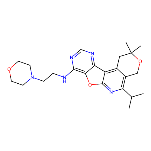 2,2-dimethyl-N-[2-(morpholin-4-yl)ethyl]-5-(propan-2-yl)-1,4-dihydro-2H-pyrano[4'',3'':4',5']pyrido[3',2':4,5]furo[3,2-d]pyrimidin-8-amine structure