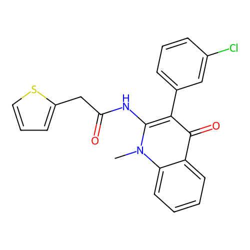 N-(3-(3-chlorophenyl)-1-methyl-4-oxo-1,4-dihydroquinolin-2-yl)-2-(thiophen-2-yl)acetamide structure