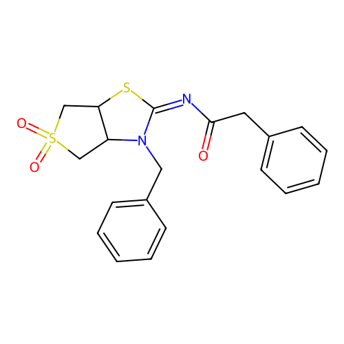 N-[(2Z)-3-benzyl-5,5-dioxidotetrahydrothieno[3,4-d][1,3]thiazol-2(3H)-ylidene]-2-phenylacetamide structure