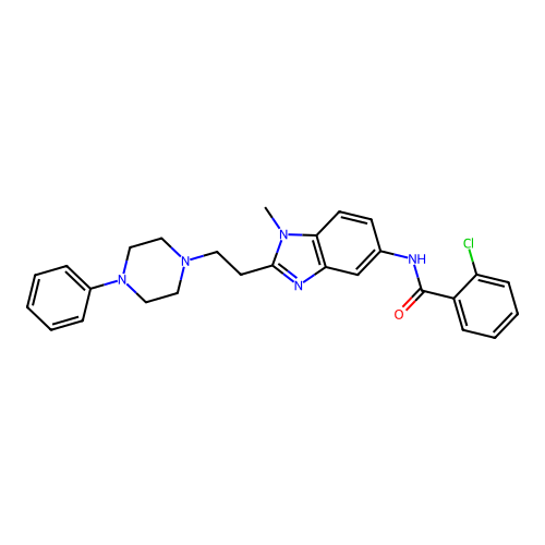 2-chloro-N-[1-methyl-2-[2-(4-phenylpiperazin-1-yl)ethyl]benzimidazol-5-yl]benzamide structure