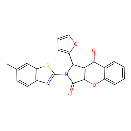 1-(furan-2-yl)-2-(6-methyl-1,3-benzothiazol-2-yl)-1H-chromeno[2,3-c]pyrrole-3,9-dione structure