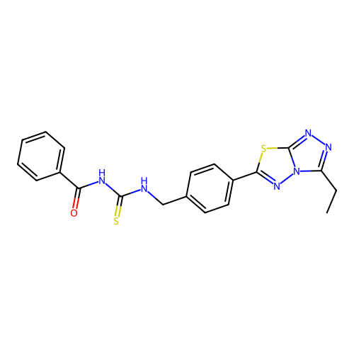 N-((4-(3-ethyl-[1,2,4]triazolo[3,4-b][1,3,4]thiadiazol-6-yl)benzyl)carbamothioyl)benzamide structure